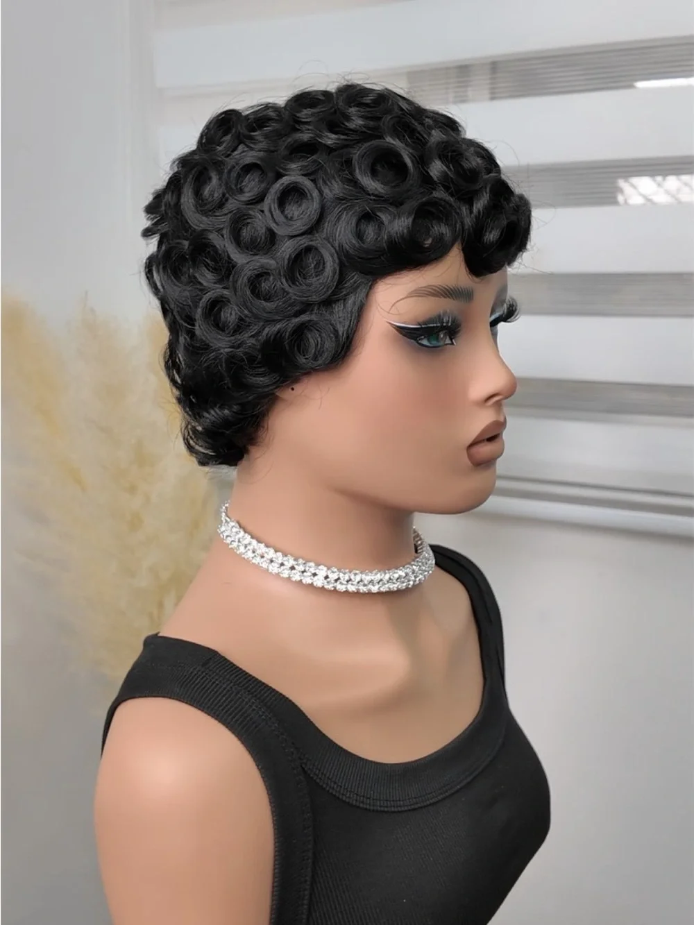 Short Curly Pixie Wig - Black -